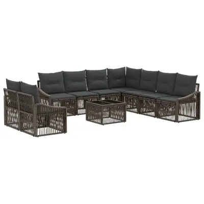 vidaXL Vrtna sedežna garnitura 10 pcs Siva poli ratan
