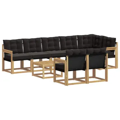 vidaXL Zunanja garnitura za sedenje z blazino 9 pcs Bela in črna