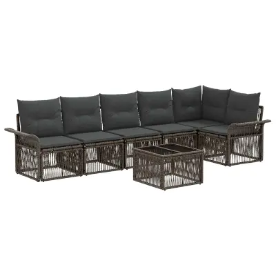 vidaXL Vrtna sedežna garnitura 7 pcs Siva poli ratan