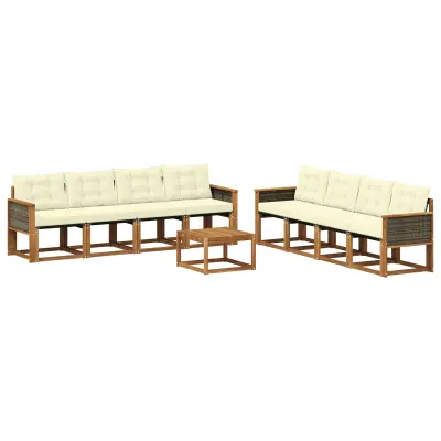vidaXL Zunanja garnitura za sedenje z blazino 9 pcs Naravna in smetana