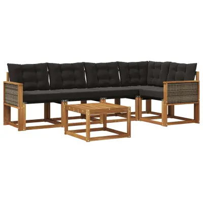 vidaXL Zunanja garnitura za sedenje z blazino 6 pcs Naravna in črna