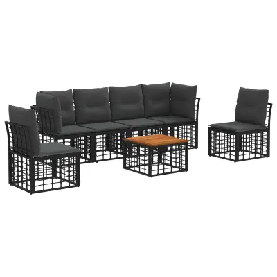 vidaXL Zunanja garnitura za sedenje 7 pcs Črna in Temno siva Poliester