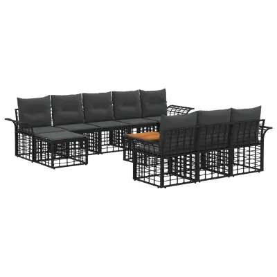 vidaXL Zunanja garnitura za sedenje 11 pcs Črna in Temno siva