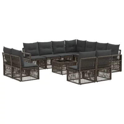vidaXL Vrtna sedežna garnitura 12 pcs Siva poli ratan
