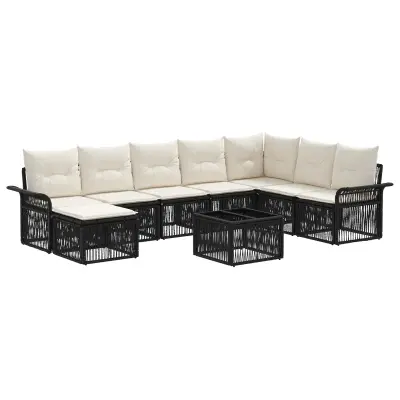 vidaXL Vrtna sedežna garnitura 9 pcs Črna poli ratan