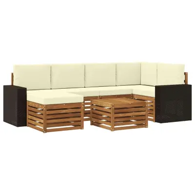 vidaXL Kotna sedežna garnitura z blazino 7 pcs Naravna in smetana