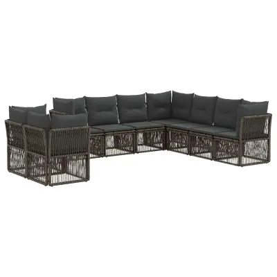 vidaXL Vrtna sedežna garnitura 9 pcs Siva poli ratan