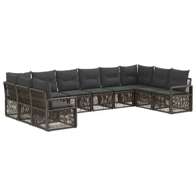 vidaXL Vrtna sedežna garnitura 10 pcs Siva poli ratan