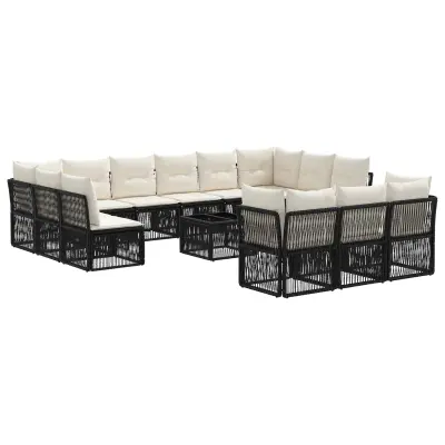 vidaXL Vrtna sedežna garnitura 14 pcs Črna poli ratan