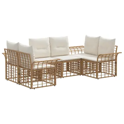 vidaXL Zunanja garnitura za sedenje 6 pcs Naravna in krem bela
