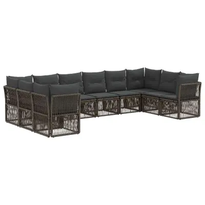 vidaXL Vrtna sedežna garnitura 10 pcs Siva poli ratan