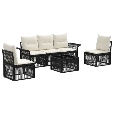 vidaXL Vrtna sedežna garnitura 6 pcs Črna poli ratan