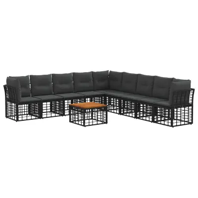 vidaXL Zunanja garnitura za sedenje 10 pcs Črna in Temno siva