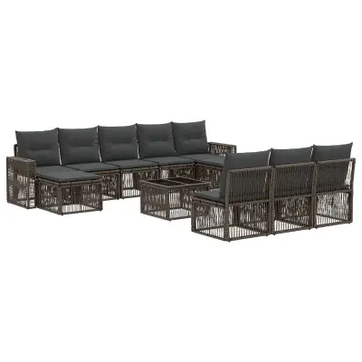 vidaXL Vrtna sedežna garnitura 11 pcs Siva in temno siva poli ratan