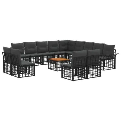 vidaXL Zunanja garnitura za sedenje 14 pcs Črna in Temno siva