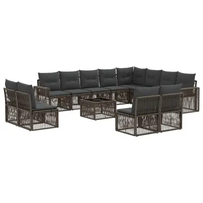 vidaXL Vrtna sedežna garnitura 13 pcs Siva in temno siva poli ratan