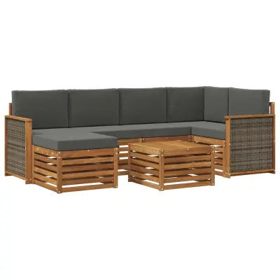 vidaXL Kotna sedežna garnitura z blazino 6 pcs Naravna in antracitna
