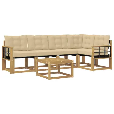 vidaXL Zunanja garnitura za sedenje z blazino 6 pcs Bela in bež