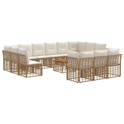 vidaXL Zunanja garnitura za sedenje 14 pcs Naravna in krem bela