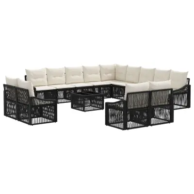 vidaXL Vrtna sedežna garnitura 14 pcs Črna poli ratan