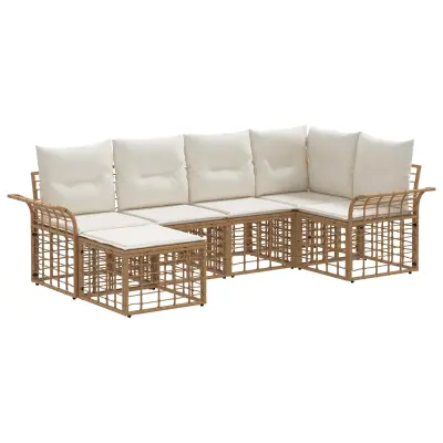 vidaXL Zunanja garnitura za sedenje 6 pcs Naravna in krem bela