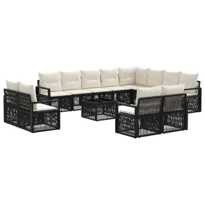 vidaXL Vrtna sedežna garnitura 13 pcs Črna poli ratan