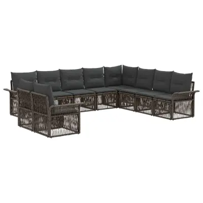 vidaXL Vrtna sedežna garnitura 10 pcs Siva poli ratan