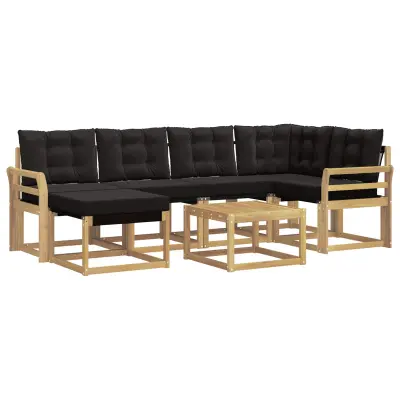 vidaXL Zunanja garnitura za sedenje z blazino 7 pcs Bela in črna
