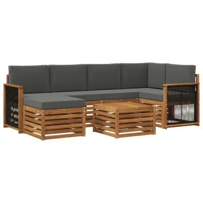 vidaXL Kotna sedežna garnitura z blazino 6 pcs Naravna in antracitna