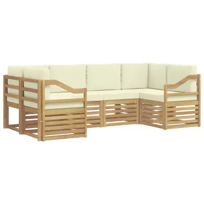vidaXL Kotna sedežna garnitura z blazino 6 pcs Bela in krem Poliester