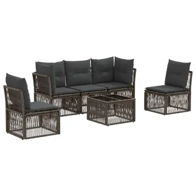 vidaXL Vrtna sedežna garnitura 6 pcs Siva poli ratan