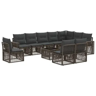 vidaXL Vrtna sedežna garnitura 11 pcs Siva in temno siva poli ratan