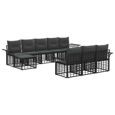 vidaXL Zunanja garnitura za sedenje 10 pcs Črna in Temno siva