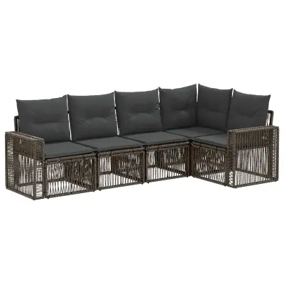 vidaXL Vrtna sedežna garnitura 5 pcs Siva in temno siva poli ratan