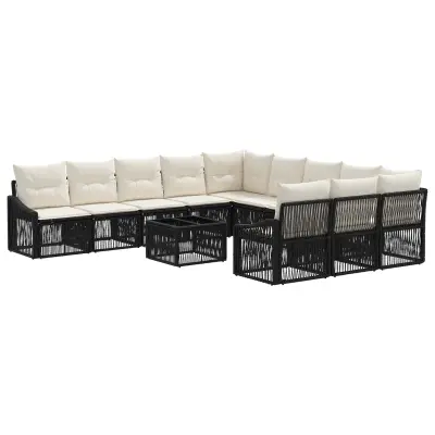 vidaXL Vrtna sedežna garnitura 12 pcs Črna poli ratan