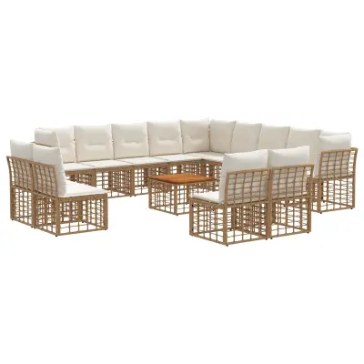 vidaXL Zunanja garnitura za sedenje 14 pcs Naravna in krem bela