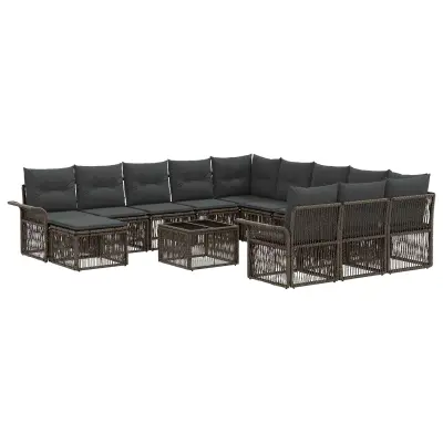 vidaXL Vrtna sedežna garnitura 13 pcs Siva in temno siva poli ratan
