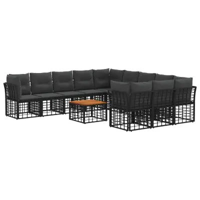 vidaXL Zunanja garnitura za sedenje 12 pcs Črna in Temno siva