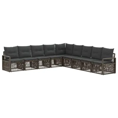 vidaXL Vrtna sedežna garnitura 9 pcs Siva poli ratan
