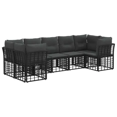 vidaXL Zunanja garnitura za sedenje 7 pcs Črna in Temno siva Poliester