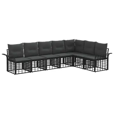 vidaXL Zunanja garnitura za sedenje 7 pcs Črna in Temno siva Poliester