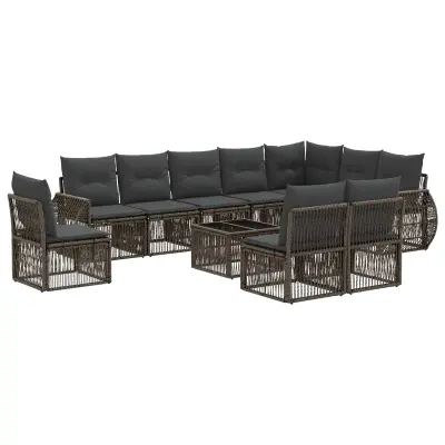 vidaXL Vrtna sedežna garnitura 11 pcs Siva in temno siva poli ratan