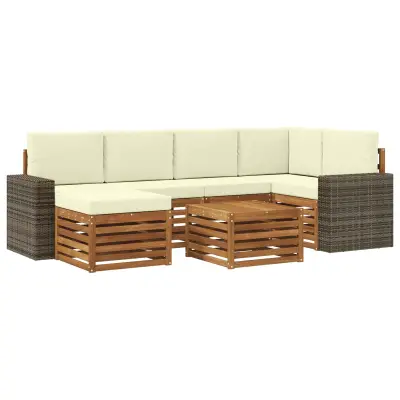 vidaXL Kotna sedežna garnitura z blazino 7 pcs Naravna in smetana
