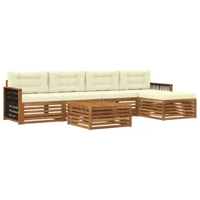 vidaXL Zunanja garnitura za sedenje z blazino 6 pcs Naravna in smetana