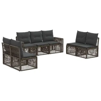 vidaXL Vrtna sedežna garnitura 7 pcs Siva in temno siva poli ratan