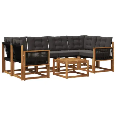 vidaXL Zunanja garnitura za sedenje z blazino 7 pcs Naravna in črna