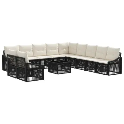 vidaXL Vrtna sedežna garnitura 12 pcs Črna poli ratan