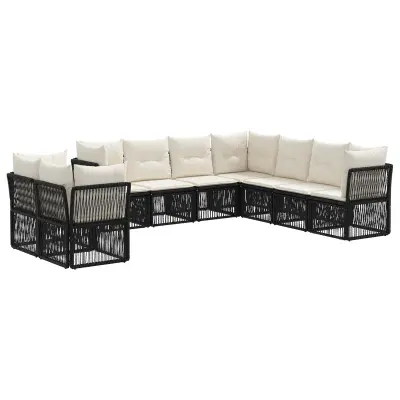 vidaXL Vrtna sedežna garnitura 9 pcs Črna poli ratan