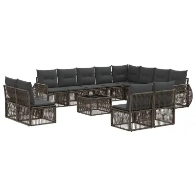 vidaXL Vrtna sedežna garnitura 13 pcs Siva in temno siva poli ratan
