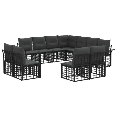 vidaXL Zunanja garnitura za sedenje 11 pcs Črna in Temno siva